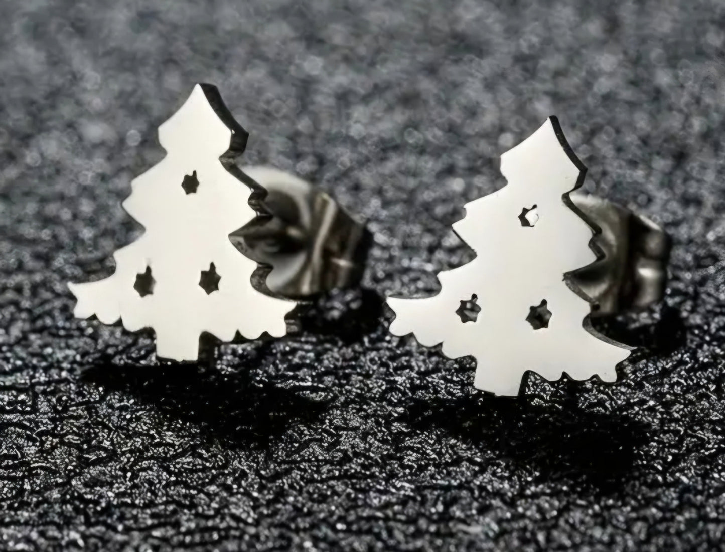 Adorable Christmas Tree Festive Design Silver Plated Stainless Steel Small Teeny Stud Earrings