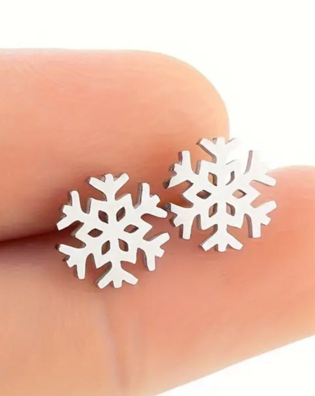 Adorable Christmas Festive Winter Snowflake Design Silver Plated Teeny Tiny Stud Earrings