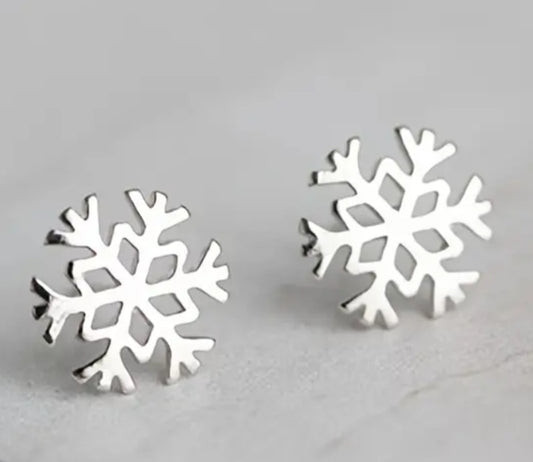 Adorable Christmas Festive Winter Snowflake Design Silver Plated Teeny Tiny Stud Earrings