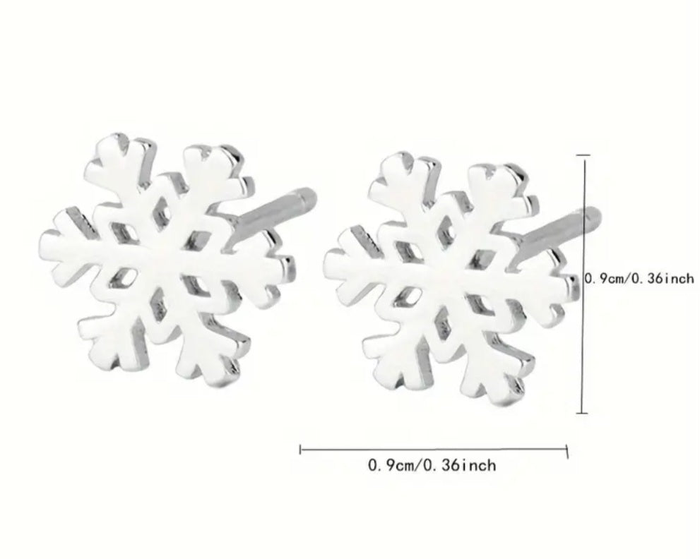 Adorable Christmas Festive Winter Snowflake Design Silver Plated Teeny Tiny Stud Earrings