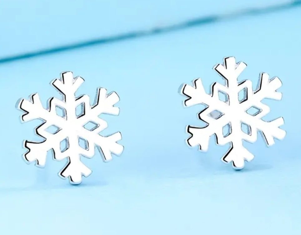 Adorable Christmas Festive Winter Snowflake Design Silver Plated Teeny Tiny Stud Earrings