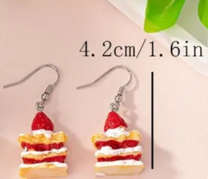 Acrylic Cartoon Cake Stawberry Shortcake Slice Design Party Small Drop Dangle Earrings