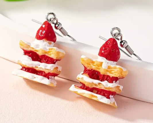 Acrylic Cartoon Cake Stawberry Shortcake Slice Design Party Small Drop Dangle Earrings