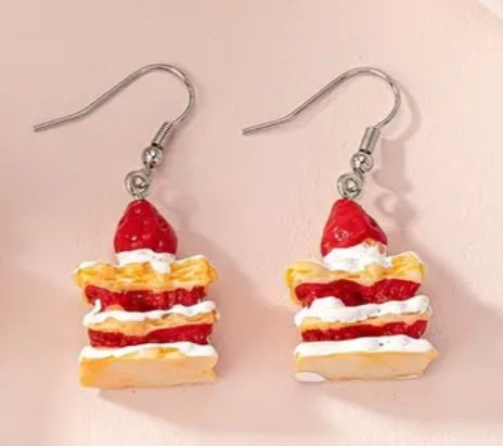 Acrylic Cartoon Cake Stawberry Shortcake Slice Design Party Small Drop Dangle Earrings