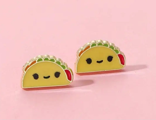 Enamel Gold Plated Metal Cartoon Taco Design Stud Earrings