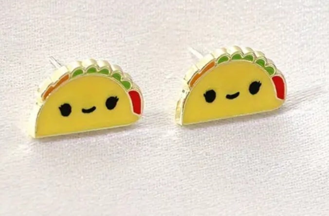 Enamel Gold Plated Metal Cartoon Taco Design Stud Earrings