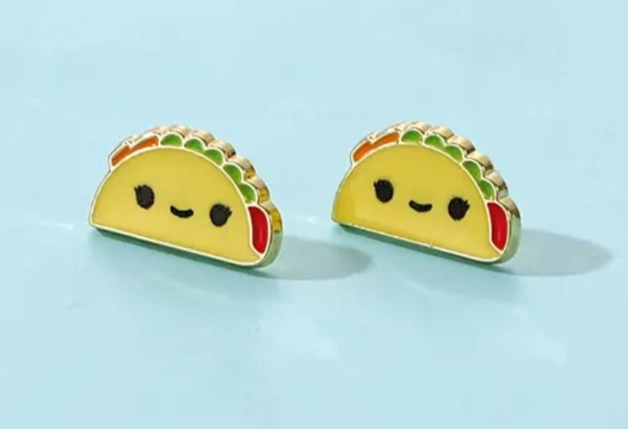 Enamel Gold Plated Metal Cartoon Taco Design Stud Earrings