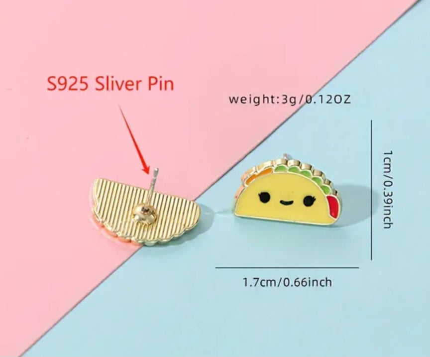 Enamel Gold Plated Metal Cartoon Taco Design Stud Earrings