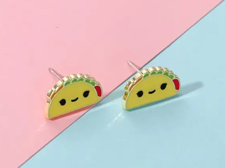 Enamel Gold Plated Metal Cartoon Taco Design Stud Earrings