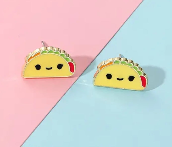 Enamel Gold Plated Metal Cartoon Taco Design Stud Earrings