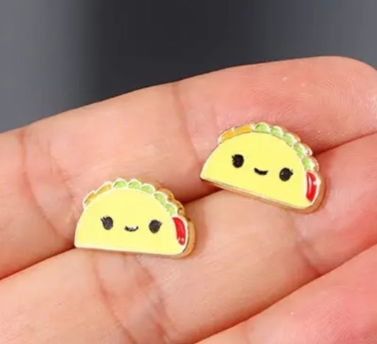 Enamel Gold Plated Metal Cartoon Taco Design Stud Earrings