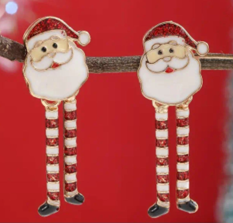 Enamel Cartoon Christmas Festive Santa Dangly Legs Design Metal Drop Earrings