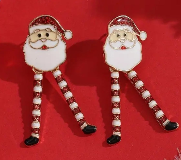 Enamel Cartoon Christmas Festive Santa Dangly Legs Design Metal Drop Earrings