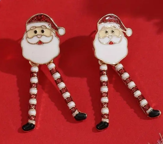 Enamel Cartoon Christmas Festive Santa Dangly Legs Design Metal Drop Earrings