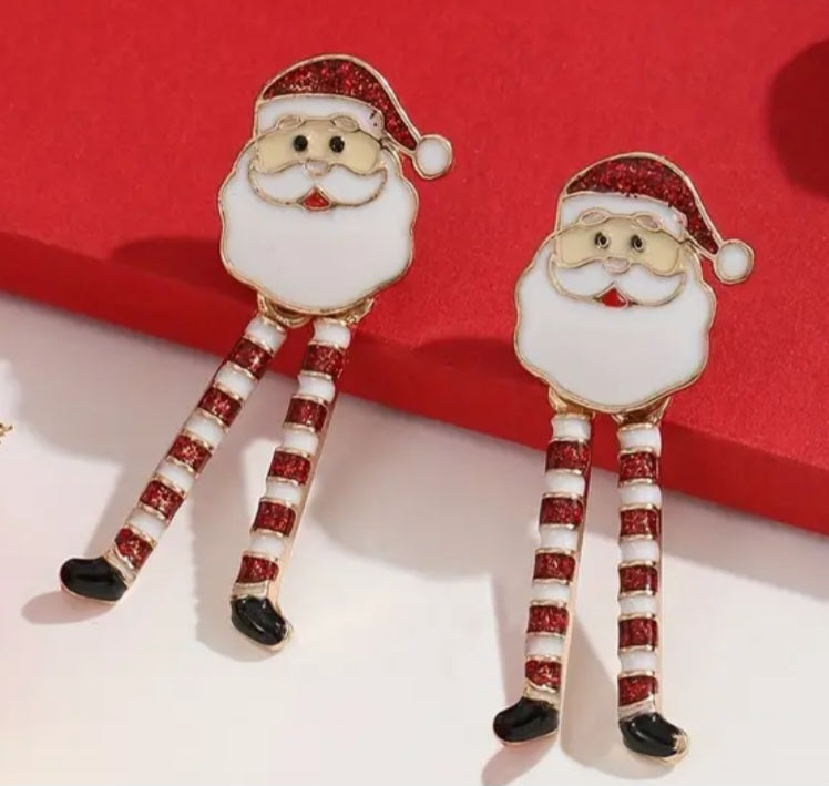 Enamel Cartoon Christmas Festive Santa Dangly Legs Design Metal Drop Earrings