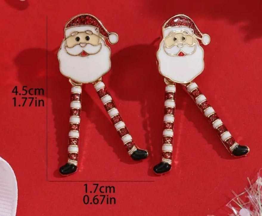 Enamel Cartoon Christmas Festive Santa Dangly Legs Design Metal Drop Earrings