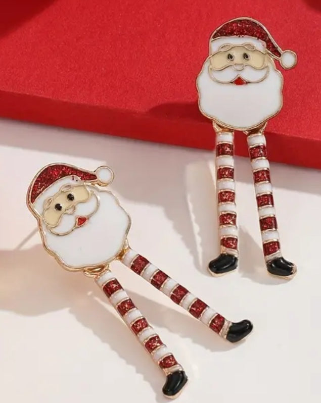 Enamel Cartoon Christmas Festive Santa Dangly Legs Design Metal Drop Earrings