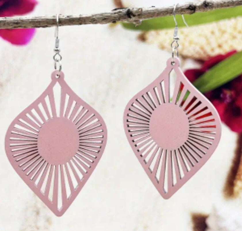 Boho Extra Large Fan Tear Drop Design Pale Pastel Pink Lightweight Drop Dangle Earrings