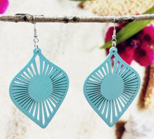 Boho Extra Large Fan Tear Drop Design Light Sky Blue Lightweight Drop Dangle Earrings