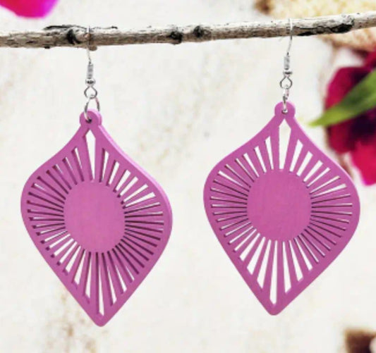 Boho Extra Large Fan Tear Drop Design Hot Rose Pink Lightweight Drop Dangle Earrings