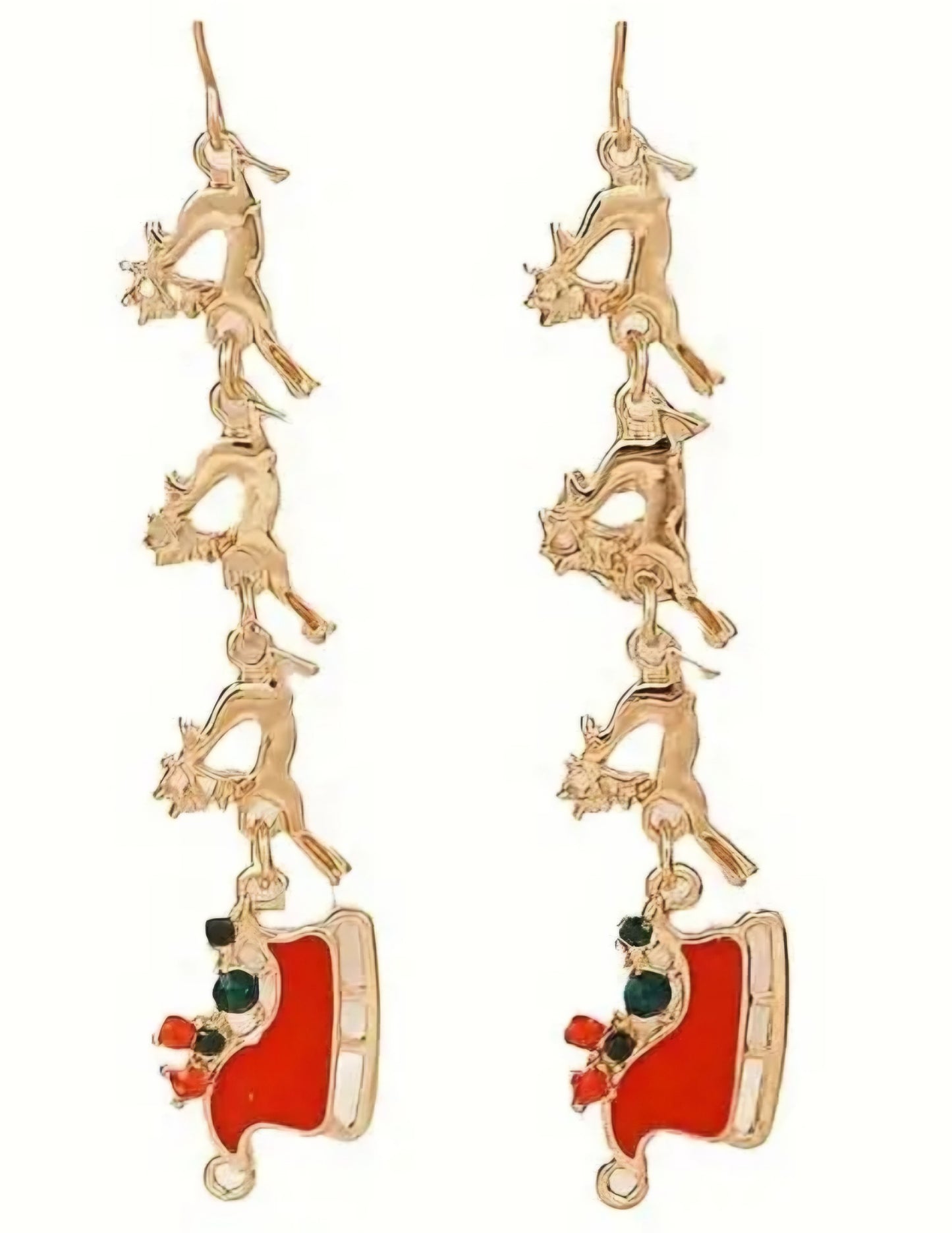 Christmas Festive Reindeer Sleigh Design Gold Plated Rhinestone Inlay Drop Earrings