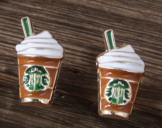 Enamel Iced Coffee Frappe Starbucks Inspired Design Metal Stud Earrings