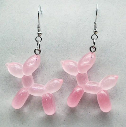 Acrylic Balloon Dog Transparent Light Pink Iconic Design Drop Dangle Earrings