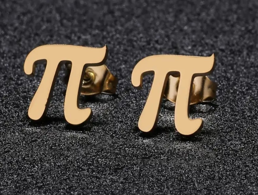 Adorable Math's Mathematics Pi Design Gold Plated Stainless Steel Small Teeny Stud Earrings