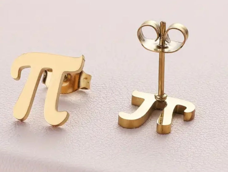 Adorable Math's Mathematics Pi Design Gold Plated Stainless Steel Small Teeny Stud Earrings