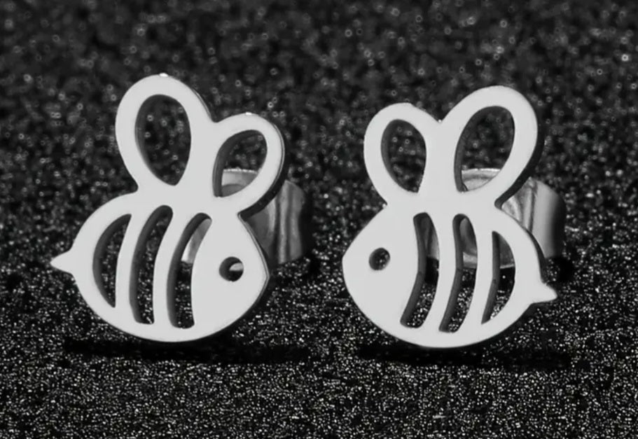 Adorable Bumble Bee Design Silver Plated Stainless Steel Small Teeny Stud Earrings