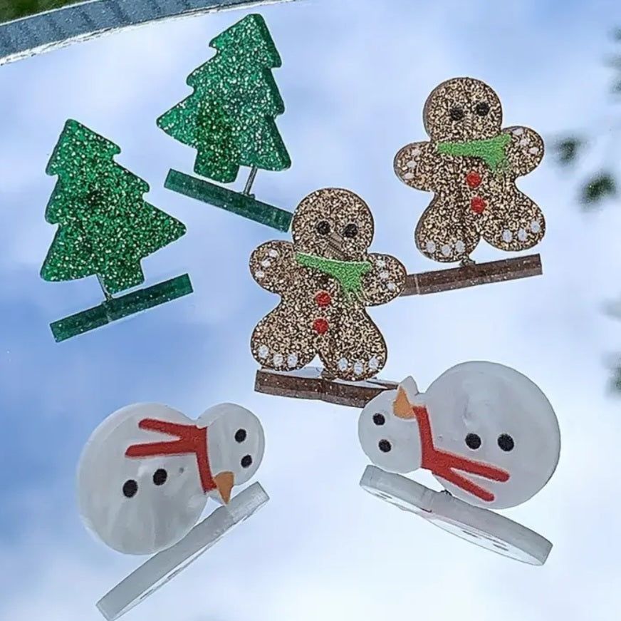 Acrylic Cartoon Gingerbread Man Christmas Tree Snowman Festive Stud Earrings Set Of 3