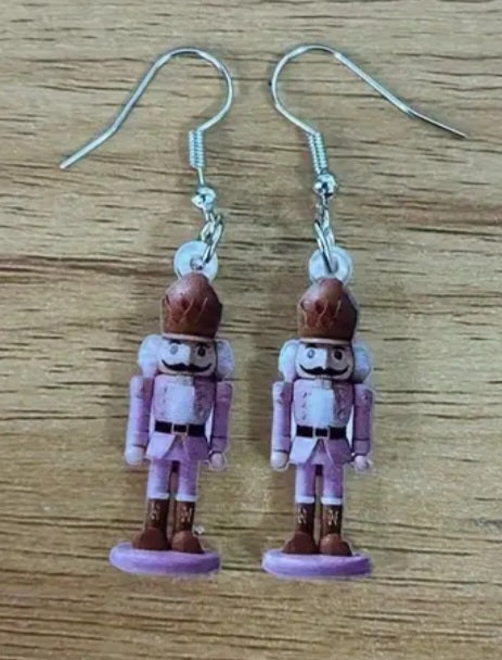 Acrylic Chrisymas Festive Pink Nutcracker Solider Design Small Drop Dangle Earrings