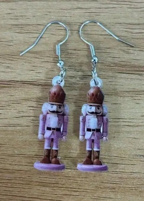 Acrylic Chrisymas Festive Pink Nutcracker Solider Design Small Drop Dangle Earrings