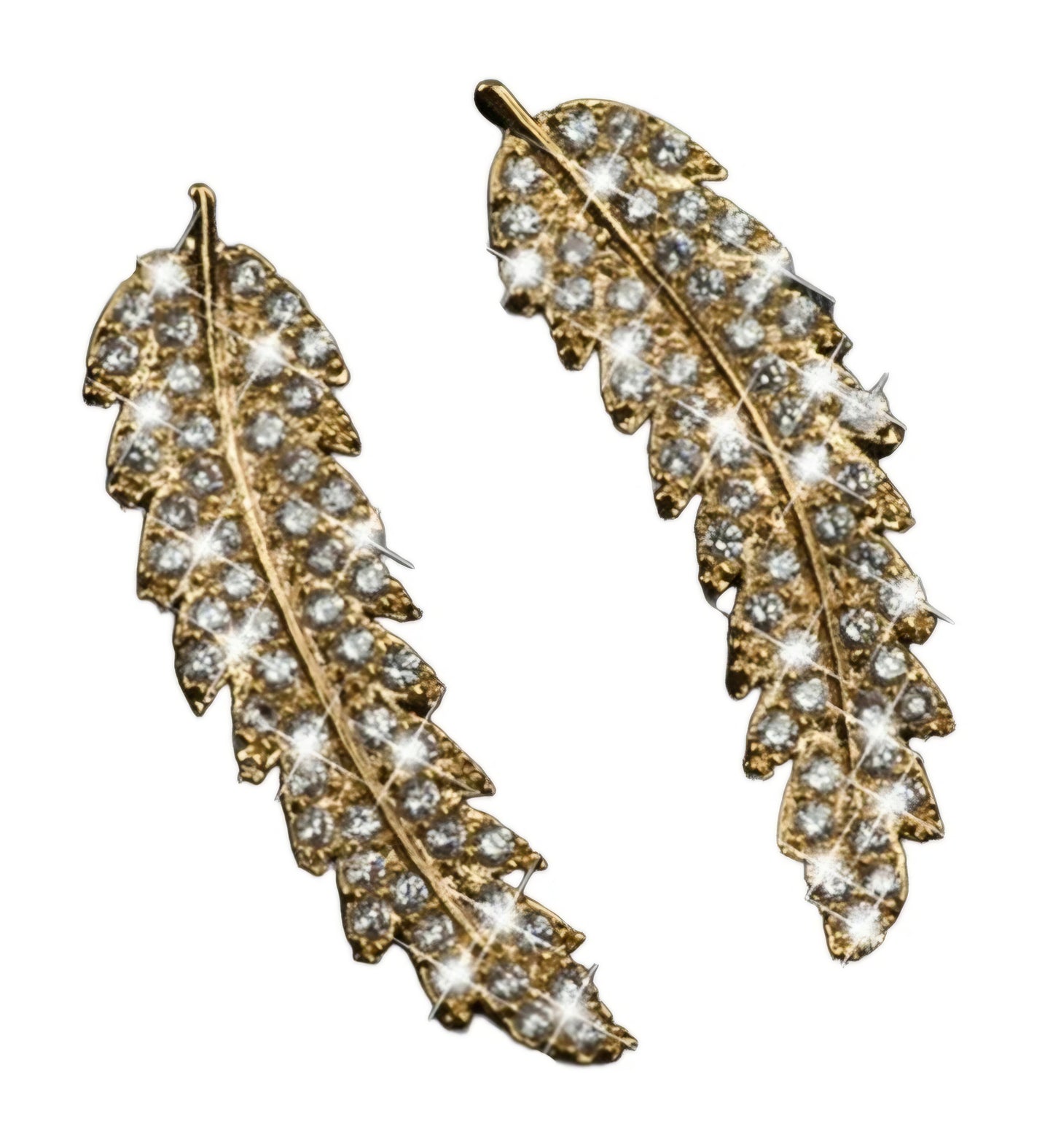 Bling Gold Plated Cubic Zircon Leaf Feather Design Lightweight Ear Climber/Long Drop Stud Earrings Can Be Worn Both Ways