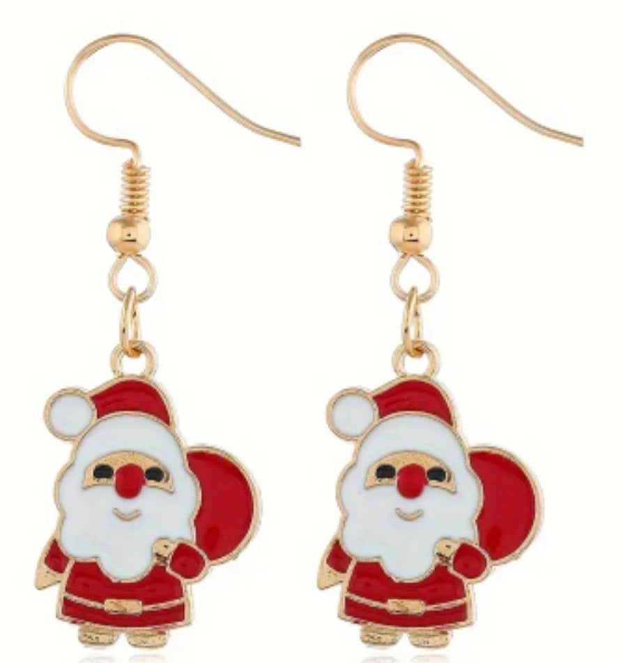 Enamel Festive Christmas Santa Design Drop Dangle Earrings