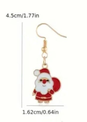 Enamel Festive Christmas Santa Design Drop Dangle Earrings