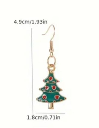 Enamel Festive Christmas Tree Design Drop Dangle Earrings