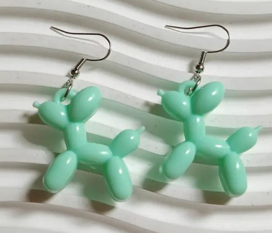 Acrylic Balloon Dog Opaque Light Green Iconic Design Drop Dangle Earrings