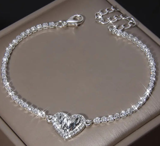 Bling Silver Plated Rhinestone Encrusted Heart Design Bracelet