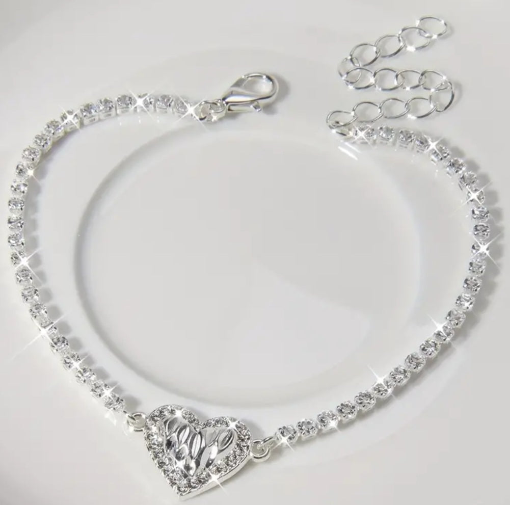 Bling Silver Plated Rhinestone Encrusted Heart Design Bracelet