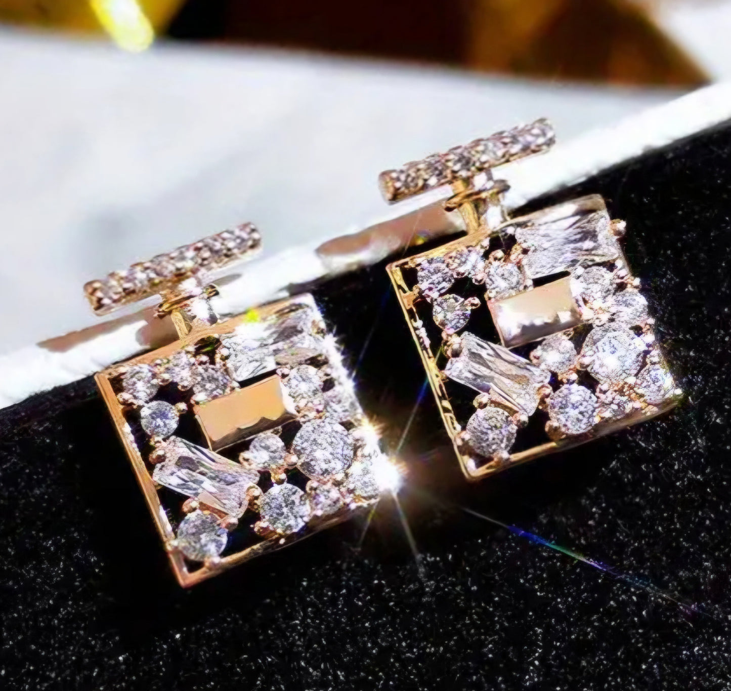 Chanel Number 5 Inspired Perfume Bottle Design Gold Plated Ziron Encrusted Small Stud Earrings