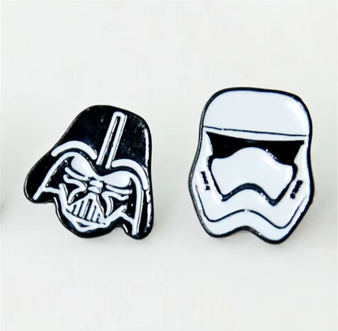 Darth Vader Storm Trooper Masks Design Star Wars Inspired Enamel Metal Stud Earrings With Stainless Steel Fixings