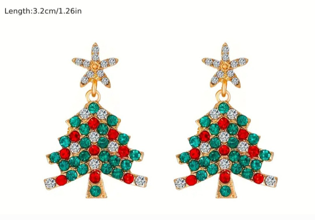 Christmas Tree Festive Gold Plated Rhinestone Star Drop Dangle Earrings