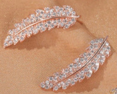 Bling Rose Gold Plated Cubic Zircon Leaf Feather Design Lightweight Ear Climber/Long Drop Stud Earrings Can Be Worn Both Ways