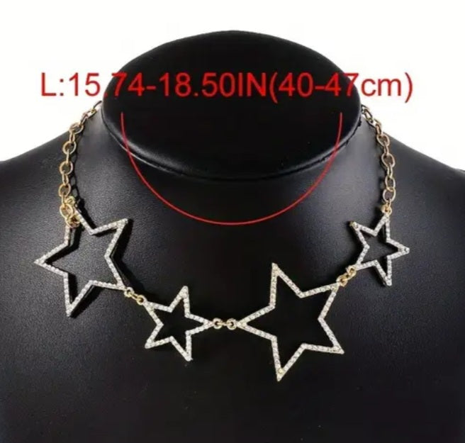 Bling Collarbone Chain Hollow Star Design Gold Plated Rhinestone Inlay Necklace