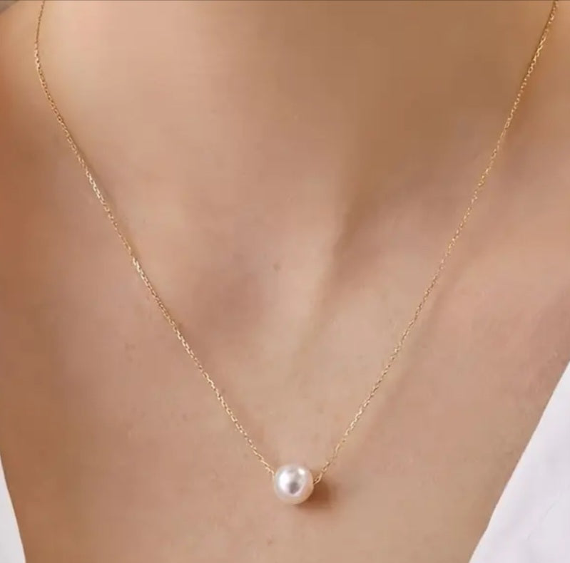 Fine Dainty Floating Faux Pearl Gold Plated Pendant Necklace