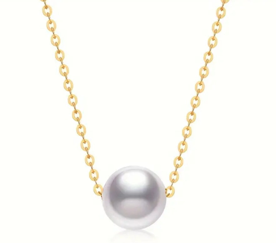 Fine Dainty Floating Faux Pearl Gold Plated Pendant Necklace