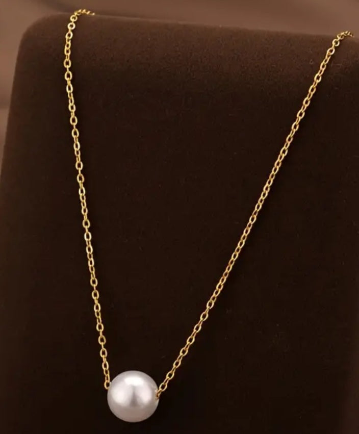 Fine Dainty Floating Faux Pearl Gold Plated Pendant Necklace