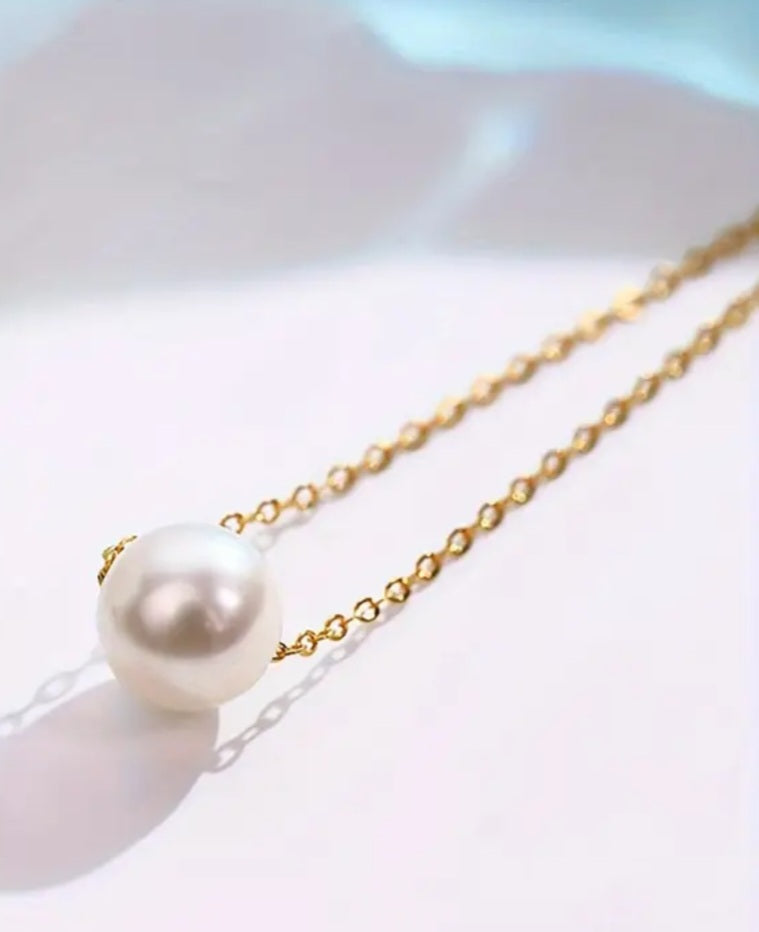 Fine Dainty Floating Faux Pearl Gold Plated Pendant Necklace