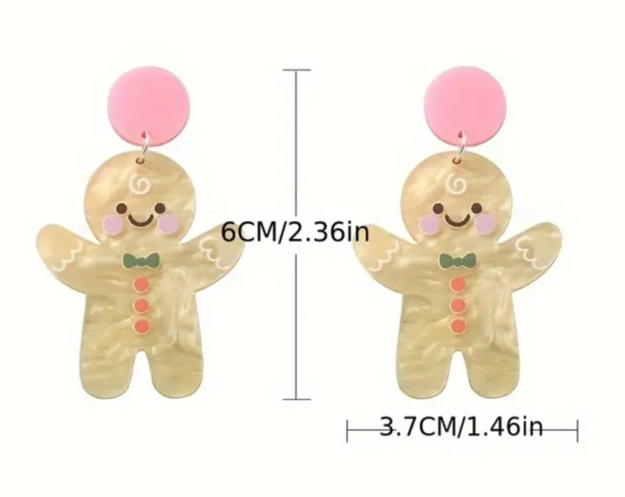 Acrylic Cartoon Christmas Festive Gingerbread Person Large Drop Dangle Earrings